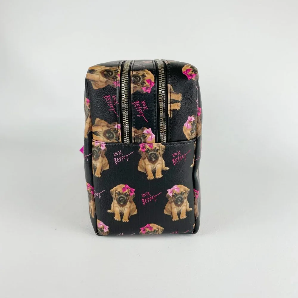 Betsey Johnson Dog Double Zip Cosmetic Bag